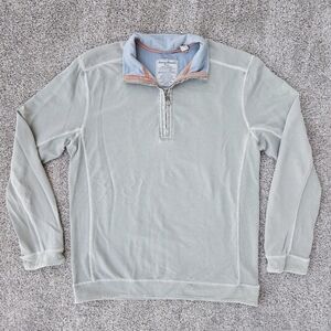 Tommy Bahama Distressed 1/4 Zip Long Sleeve Pullover Sweater Shirt Sage Green M